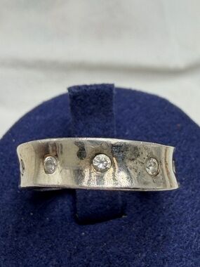 Vintage Sterling Band Ring with Clear Crystal Accents